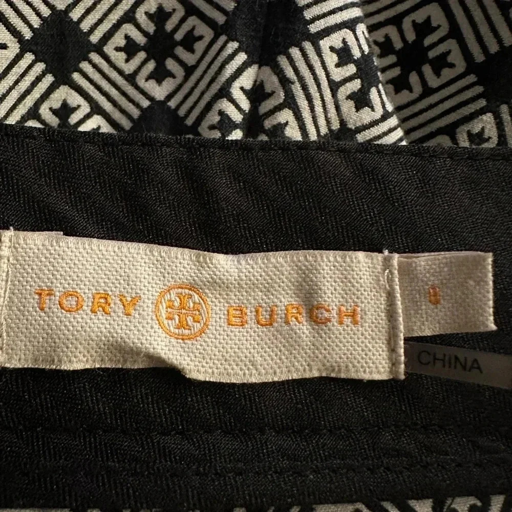 Tory Burch "CALLIE" CROPPED JACQUARD ANKLE PANTS IN  IVORY/BLACK size 8 - Picture 14 of 15